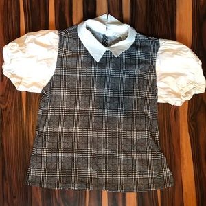 Poof Short Sleeves Plaid Sailor School Girl Top, S.C. SOCIETY, Size Medium, NWOT